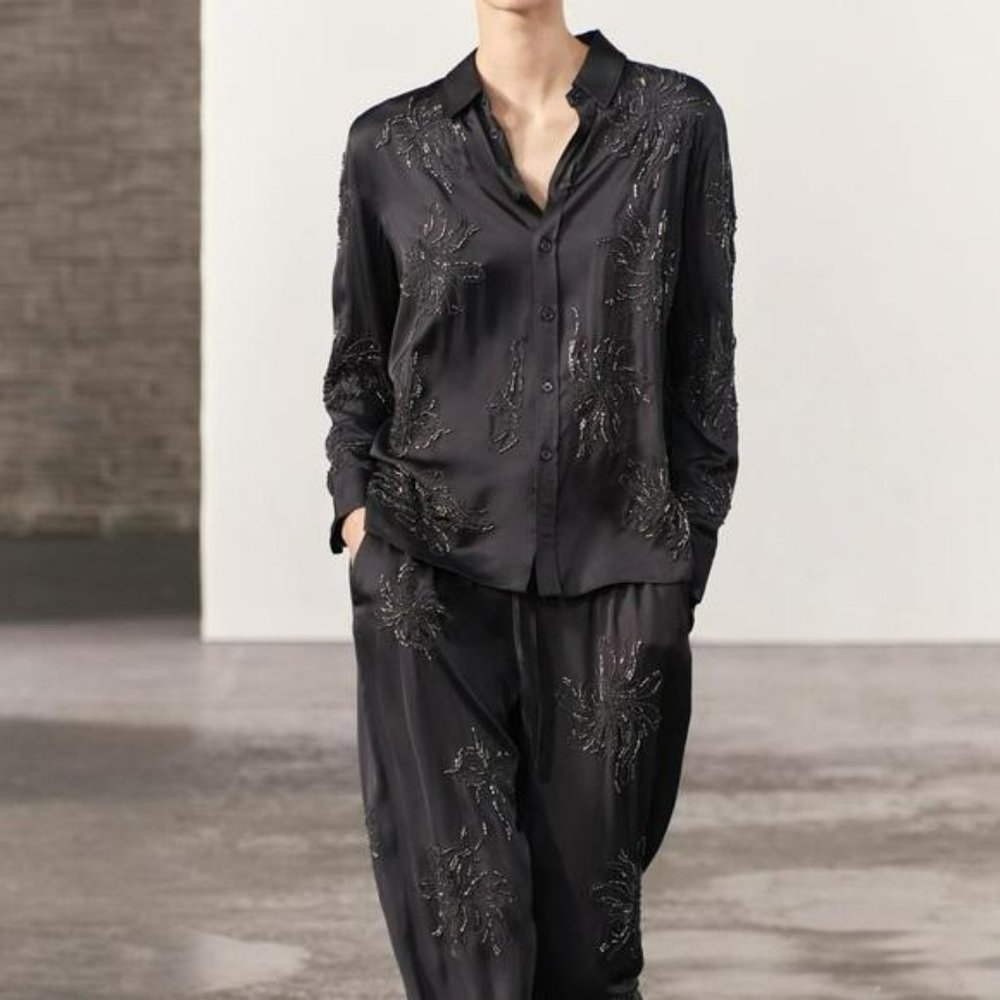 ZARA EMBROIDERED BEADED SHIRT ZW COLLECTION